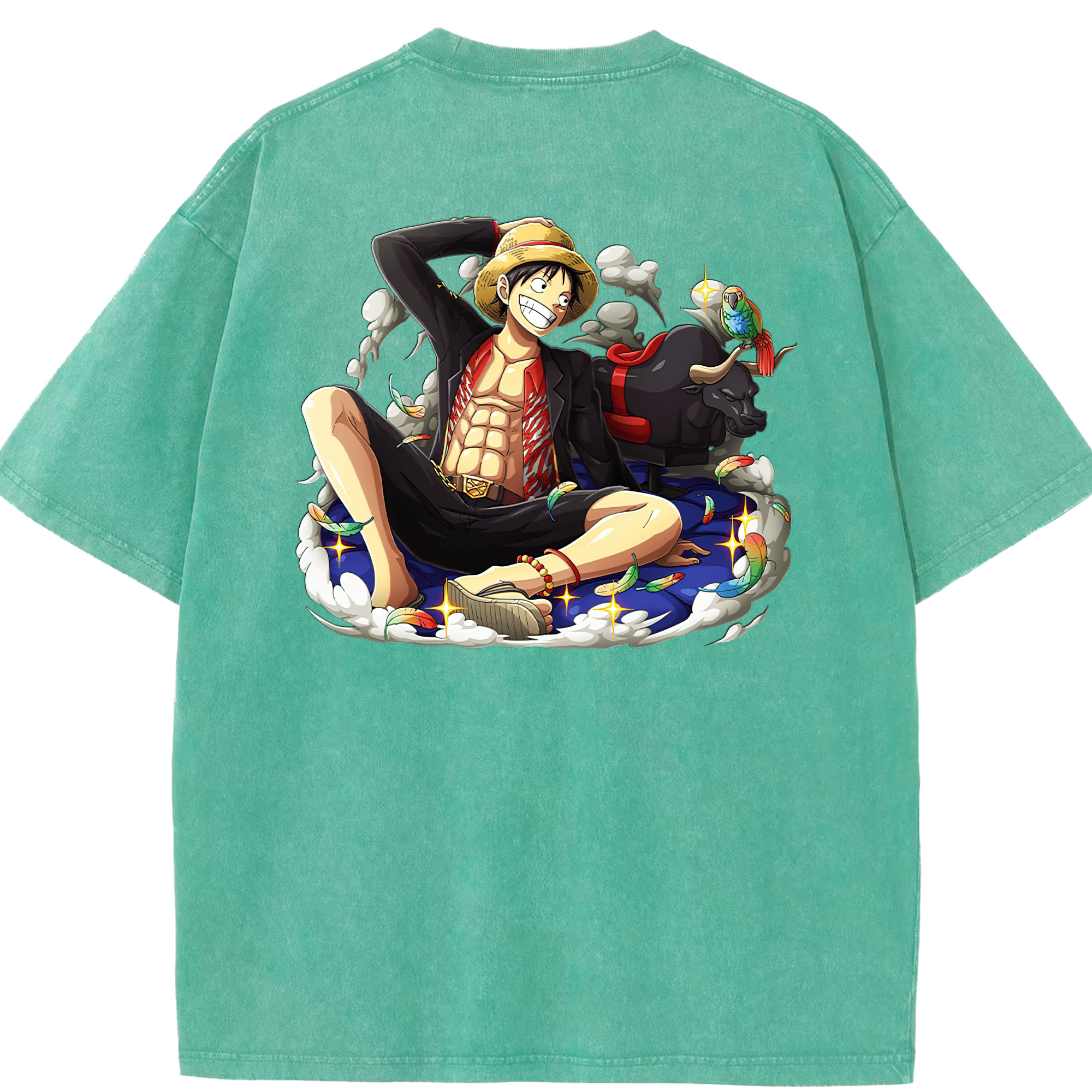 ワンピース モンキー・D・ルフィ ONE PIECE Monkey D. Luffy 綿100% ヴィンテージ風 半袖Tシャツ（背面プリント）